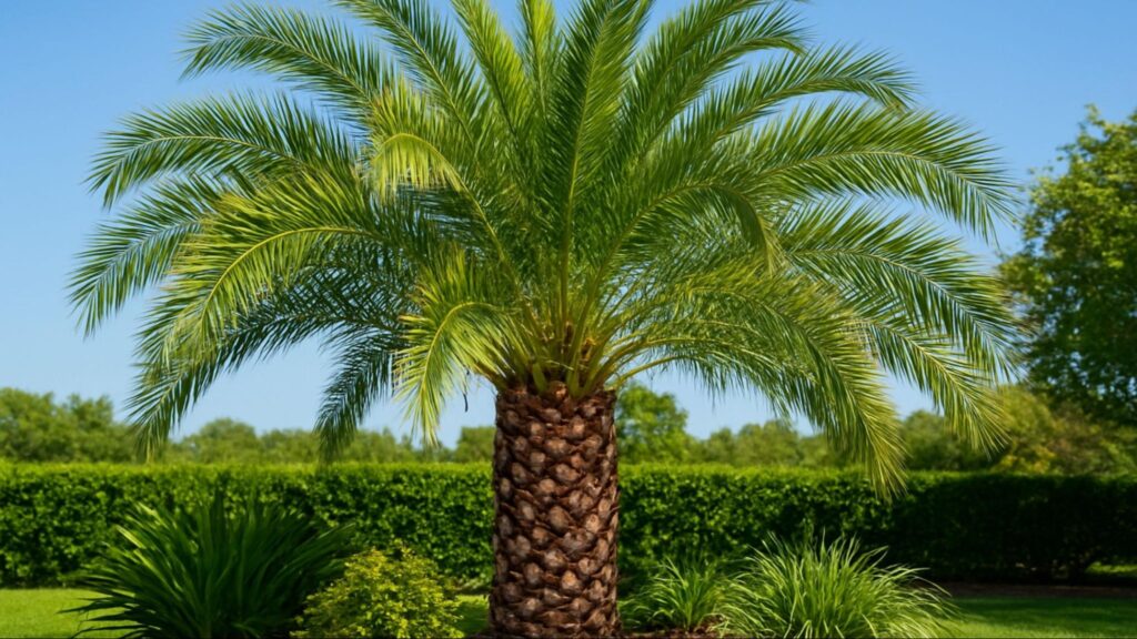 Healthy palm tree with strong green fronds, deep roots, and proper maintenance for long-term growth.