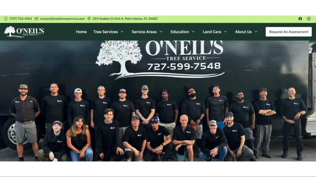 O'Neill's Tree Care Services logo featuring tree trimming, removal, and maintenance services for residential and commercial properties.