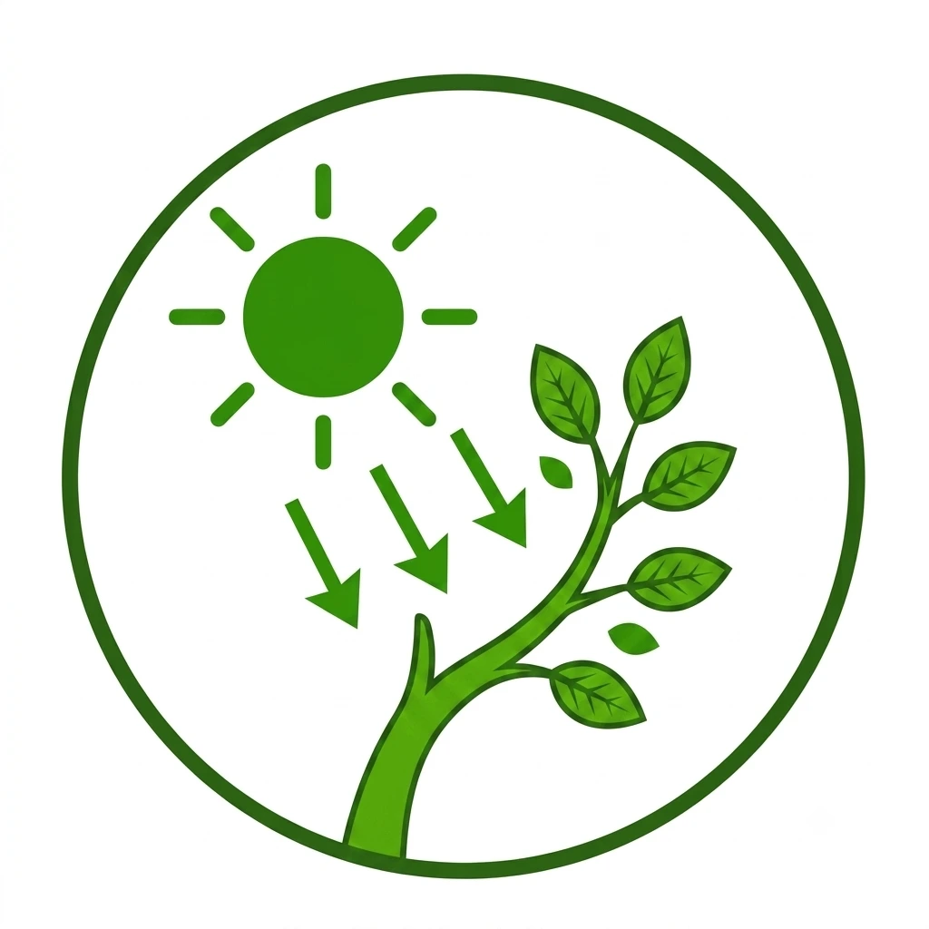 Green leaf with sun and arrows indicating increased sunlight and airflow for healthier plant growth.