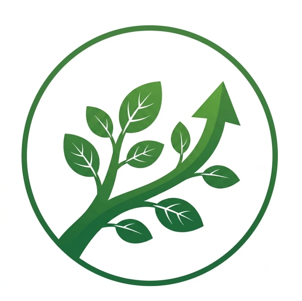 Green arrow pointing upward with a leaf, symbolizing strong growth and healthy development in nature.