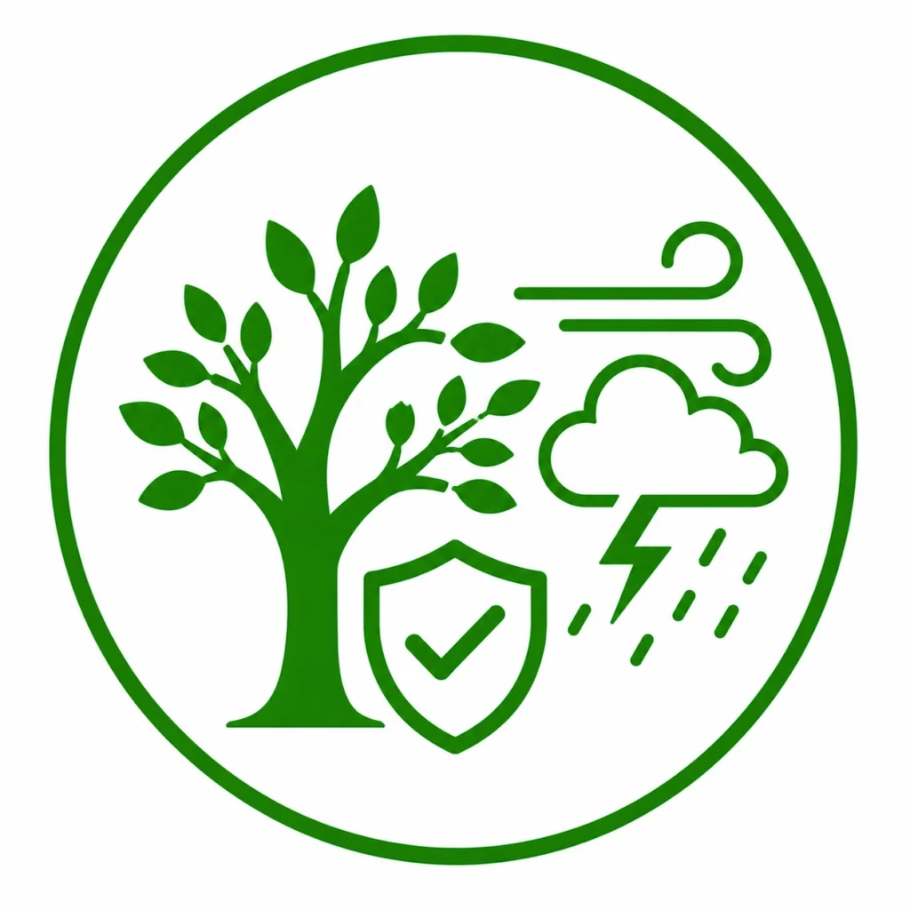 Green and white logo featuring a tree and cloud, symbolizing storm preparation and tree resilience in Florida's weather.