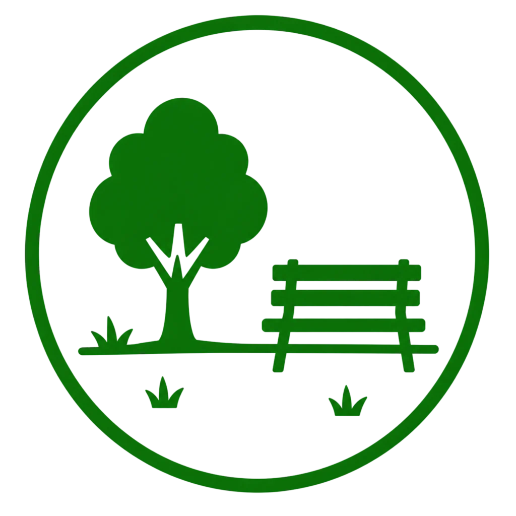Green and white logo featuring a bench under a tree, symbolizing increased usable outdoor space.
