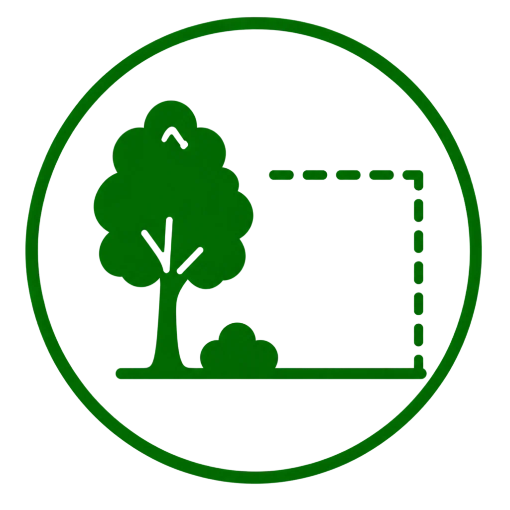 Green circle featuring a stylized tree, symbolizing the creation of more usable green space.