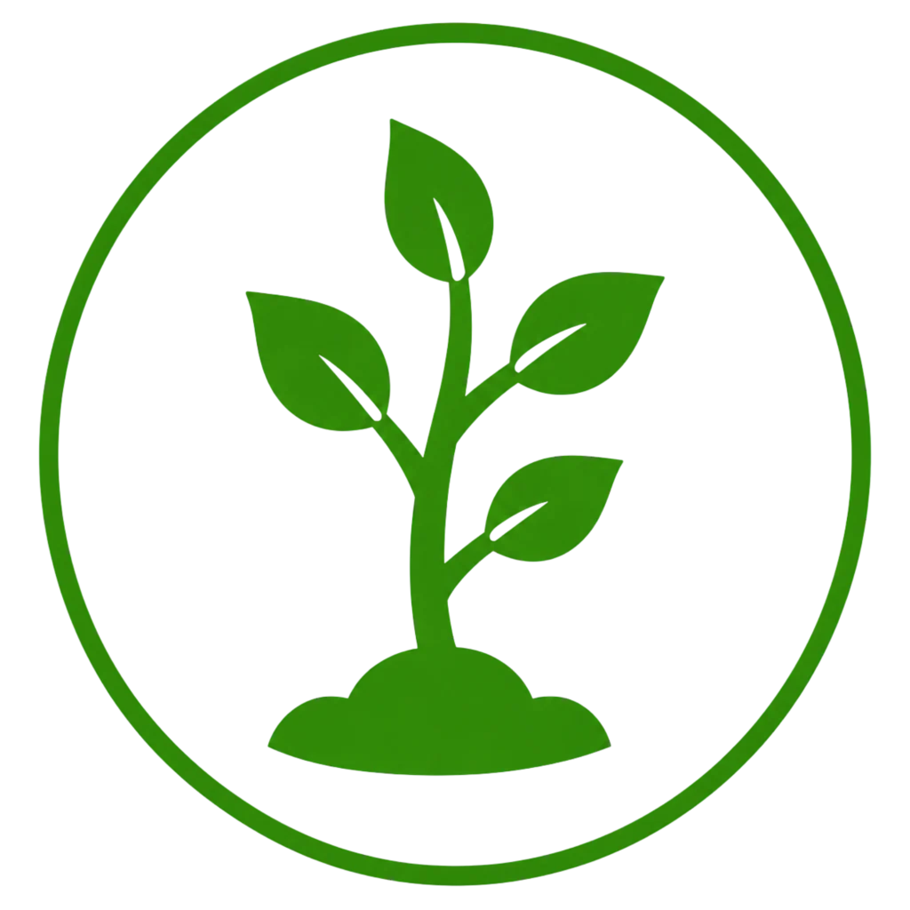 A vibrant green plant enclosed in a circle, set against a clean white background, symbolizing healthy growth.