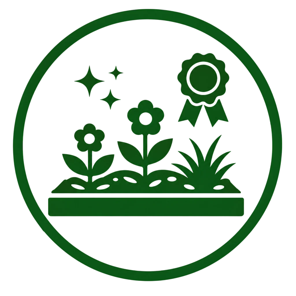 Green logo featuring flowers and stars, symbolizing enhanced landscape aesthetics and natural beauty.