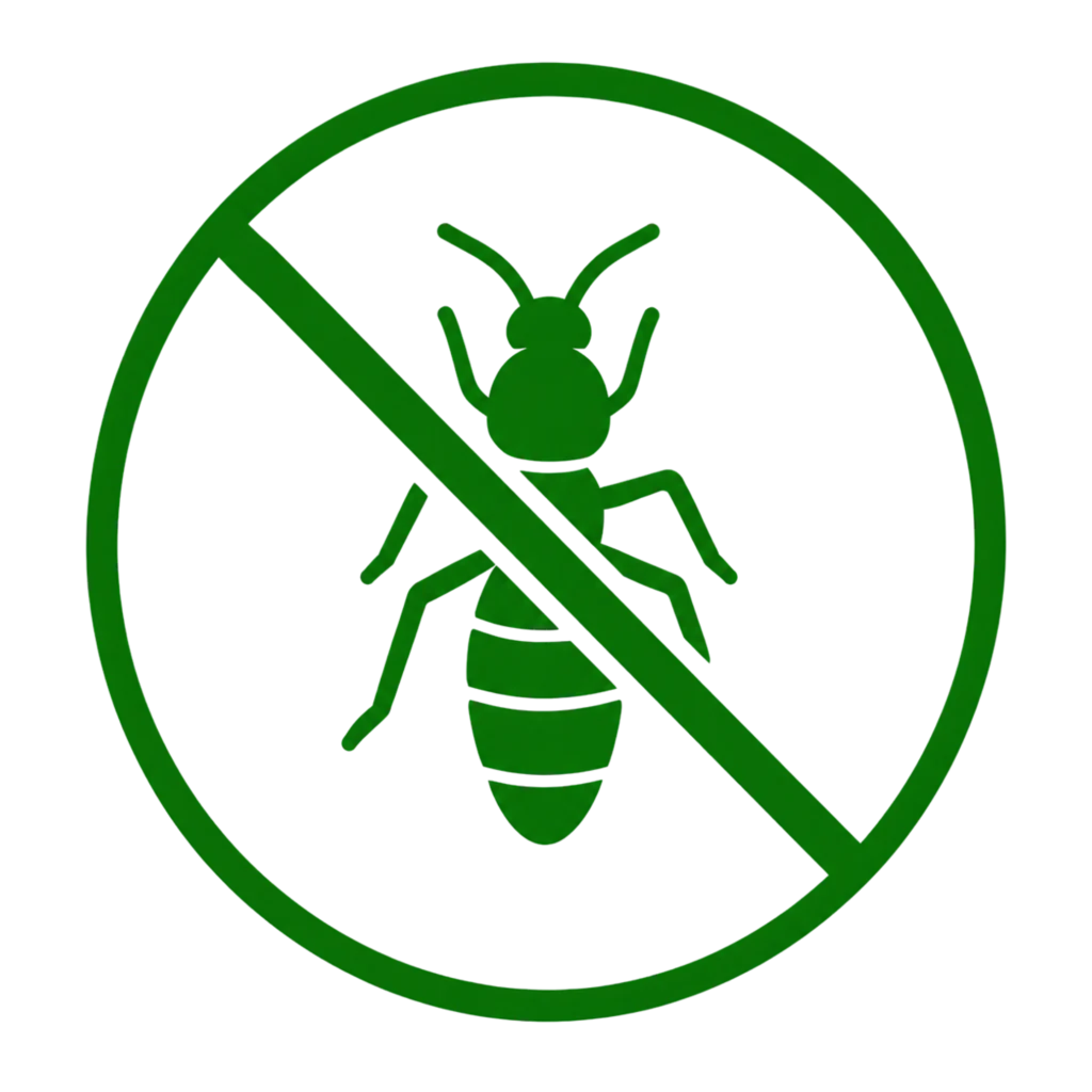 A no insect sign displayed on a white background, symbolizing the prevention of pest infestations.