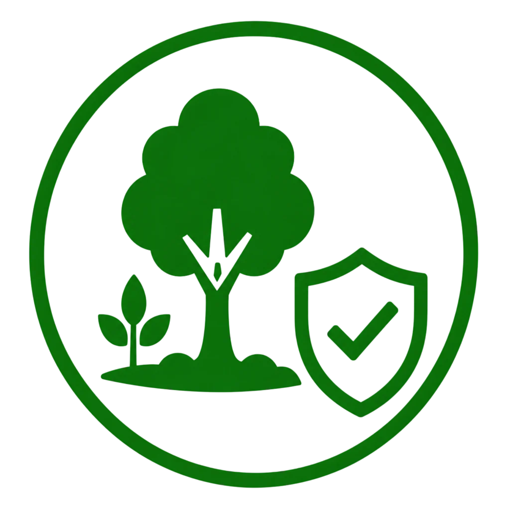 Green circle featuring a tree and shield, symbolizing protection for nearby trees and plants.