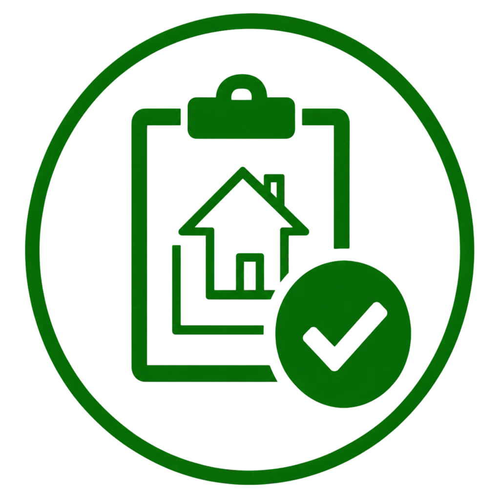 Green check mark alongside a house icon, symbolizing support for future construction projects.