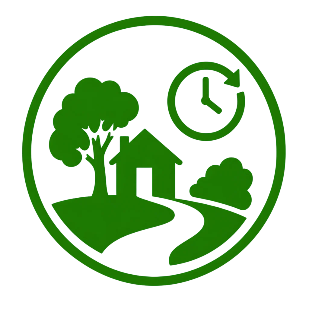 Green circle featuring a house and tree, symbolizing faster property recovery and environmental sustainability.