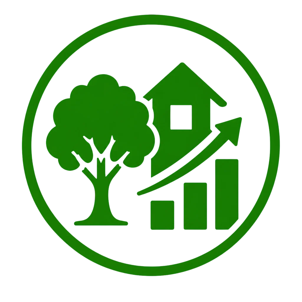 A green house surrounded by a tree, with a graph illustrating growth or investment protection.