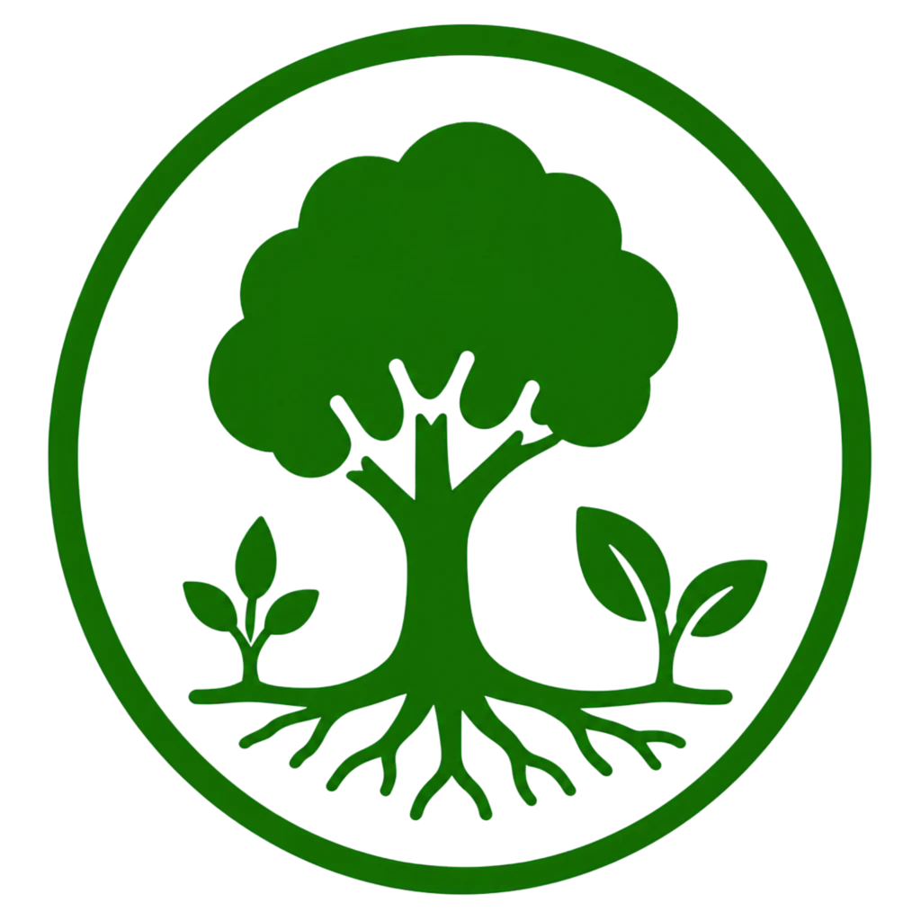 A green tree with lush leaves and visible roots, enclosed in a circular design, symbolizing long-term tree health.
